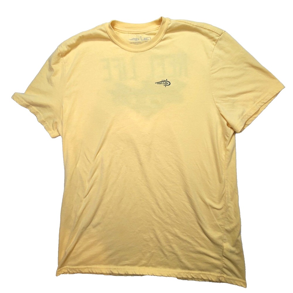 Reel Life Mens T-Shirt Yellow 2XL Short Sleeve Cotton Crew Neck Pullover Outdoor